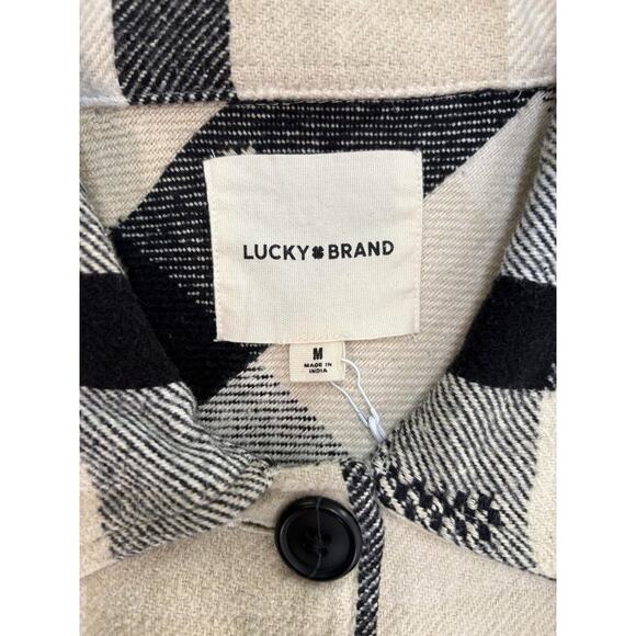 Lucky Brand Buffalo Plaid Oversized Jacket Women’s M Cream Black Southwestern - Picture 15 of 16